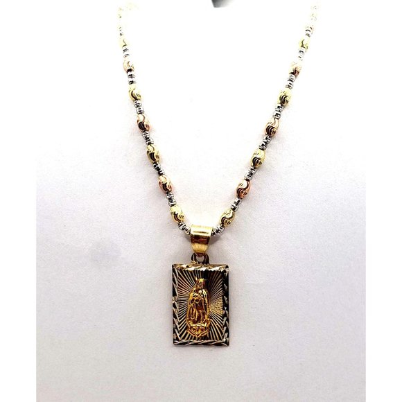 14k Gold  Two Tone Virgen De Guadalupe, Our Lady of Guadalupe Square Medal Penda - Picture 4 of 14